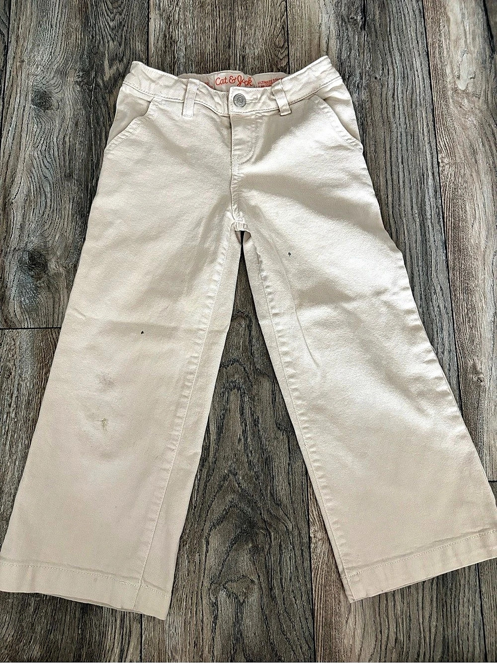 Cat & Jack Ultimate Straight Girls Size 6 Beige Pants wide leg